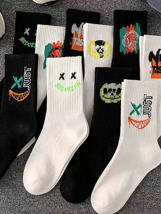 Shein 10 pares de calcetines deportivos casuales de media pantorrilla con grafiti - Quierox - Tienda Online