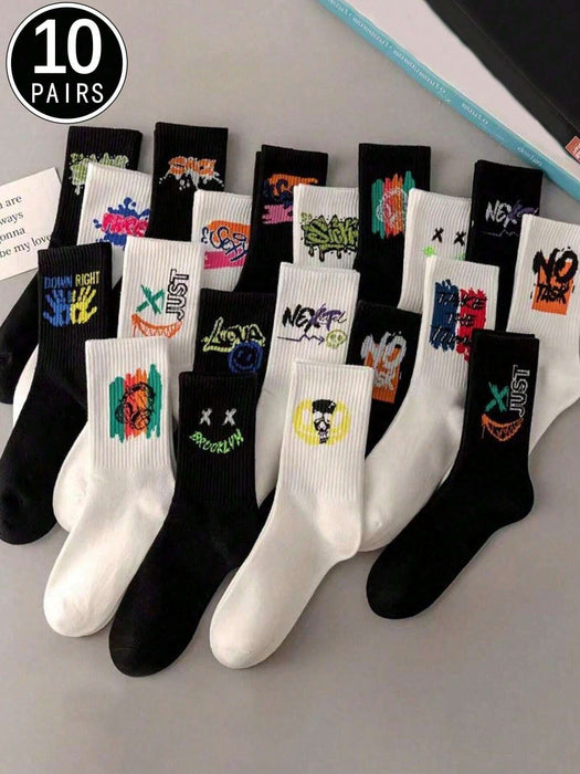 Shein 10 pares de calcetines deportivos casuales de media pantorrilla con grafiti - Quierox - Tienda Online
