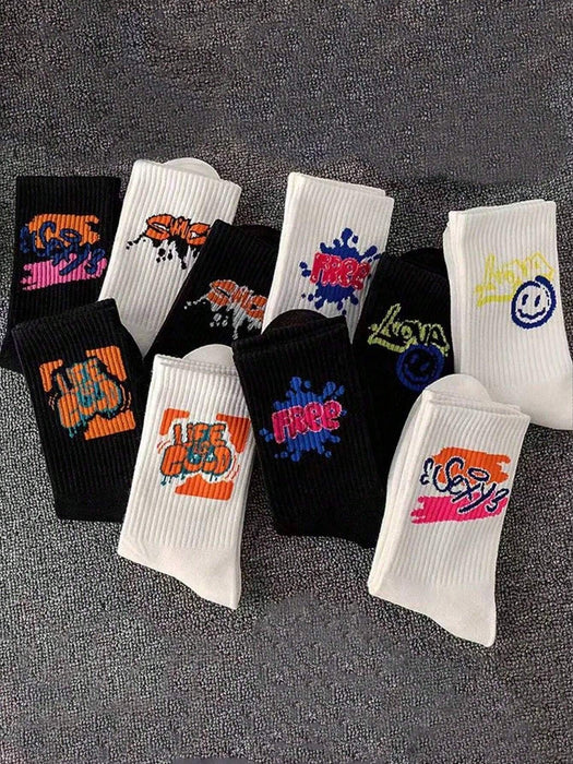 Shein 10 pares de calcetines deportivos casuales de media pantorrilla con grafiti - Quierox - Tienda Online