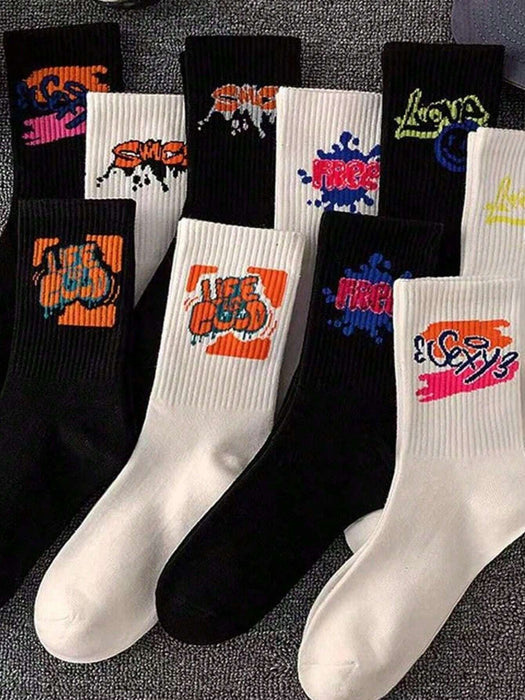 Shein 10 pares de calcetines deportivos casuales de media pantorrilla con grafiti - Quierox - Tienda Online