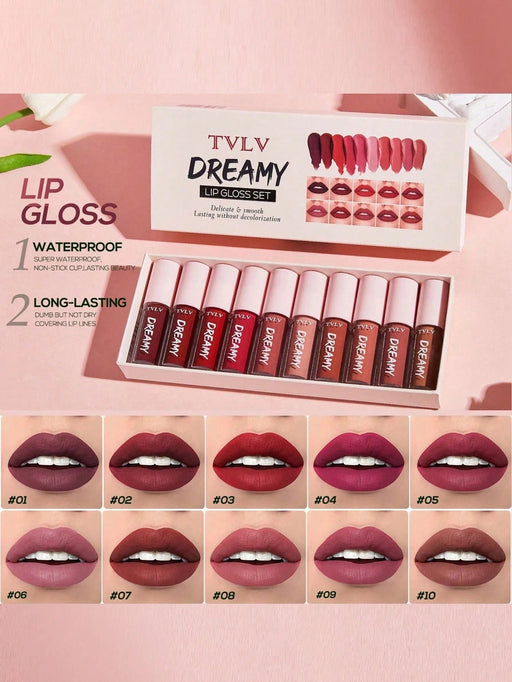Shein 10 piezas Conjunto de brillo de labios de terciopelo mate - Quierox - Tienda Online