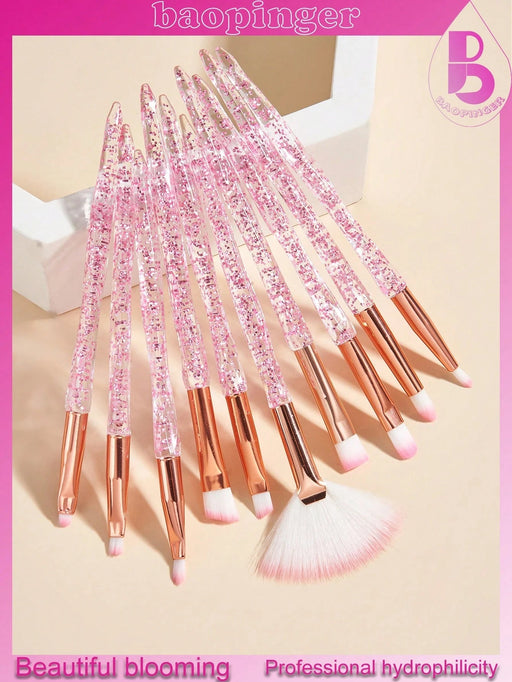 Shein 10 piezas de pinceles de maquillaje de ojos con mango de cristal rosa - Quierox - Tienda Online
