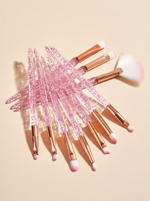 Shein 10 piezas de pinceles de maquillaje de ojos con mango de cristal rosa - Quierox - Tienda Online