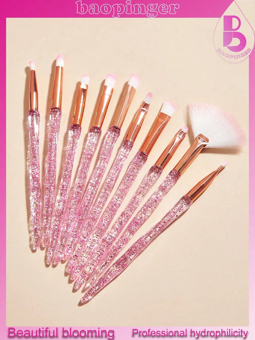 Shein 10 piezas de pinceles de maquillaje de ojos con mango de cristal rosa - Quierox - Tienda Online