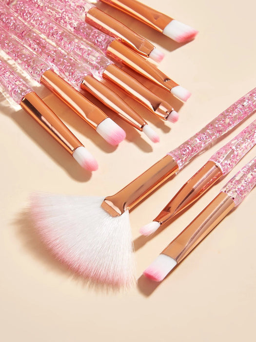 Shein 10 piezas de pinceles de maquillaje de ojos con mango de cristal rosa - Quierox - Tienda Online