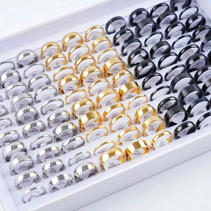 SHEIN 10 Unids/paquete Anillo De Banda Plana De Acero Inoxidable - Quierox - Tienda Online