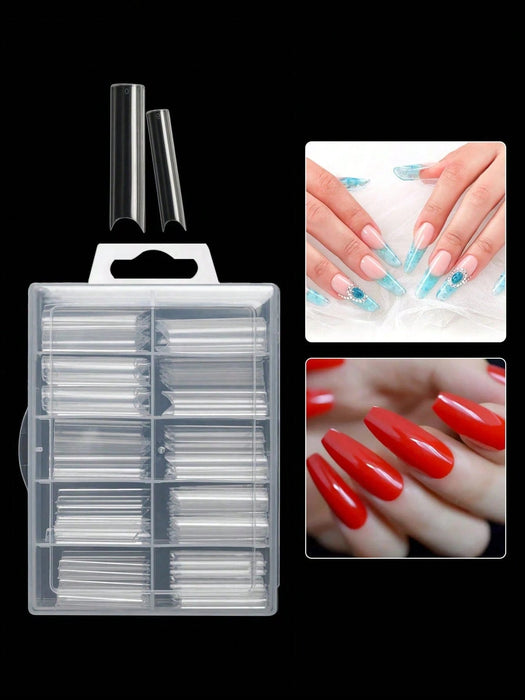 Shein 100 piezas de uñas postizas en forma de ataúd transparente largo extra para salones - Quierox - Tienda Online