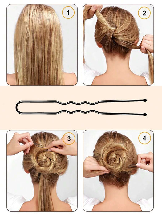 Shein 100 piezas Pinza para el cabello en forma de U plana, negra y sencilla, adecuada para mujeres - Quierox - Tienda Online