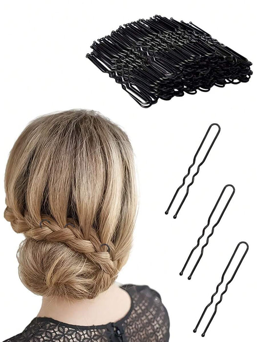 Shein 100 piezas Pinza para el cabello en forma de U plana, negra y sencilla, adecuada para mujeres - Quierox - Tienda Online