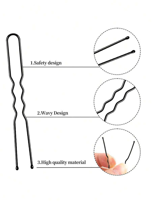 Shein 100 piezas Pinza para el cabello en forma de U plana, negra y sencilla, adecuada para mujeres - Quierox - Tienda Online