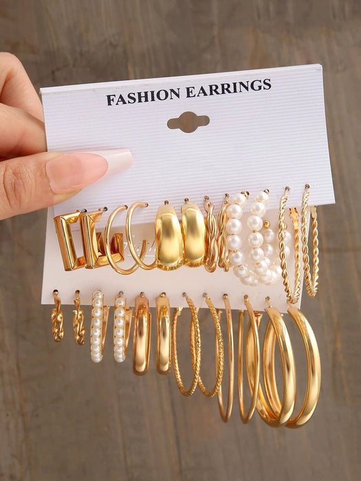 Shein 11 pares de pendientes de aro con diseño retorcido y decoración - Quierox - Tienda Online