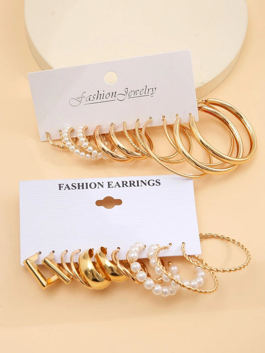 Shein 11 pares de pendientes de aro con diseño retorcido y decoración - Quierox - Tienda Online