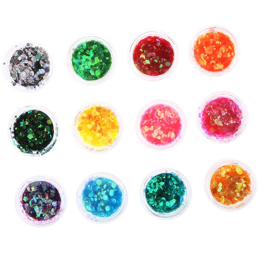 Shein 12 Botellas Arte en Uñas 3mm Brillo Redondo Brillante Lentebrilla Copos Colores Mixtos - Quierox - Tienda Online