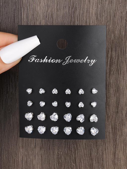 Shein 12 pares/set Pendientes de tachuela zirconia cúbica con diseño de corazón - Quierox - Tienda Online