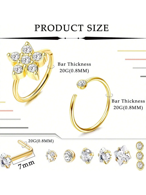 SHEIN 12 PIEZAS Anillos de nariz de acero inoxidable para mujeres y hombres - Quierox - Tienda Online