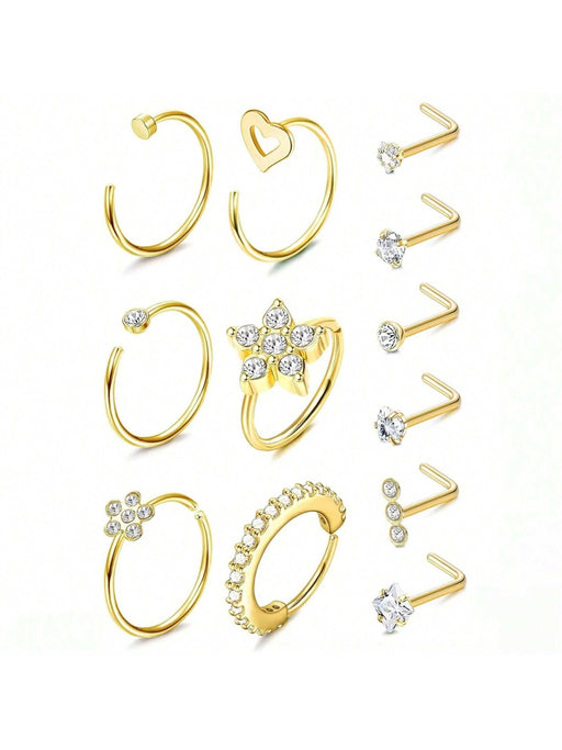 SHEIN 12 PIEZAS Anillos de nariz de acero inoxidable para mujeres y hombres - Quierox - Tienda Online