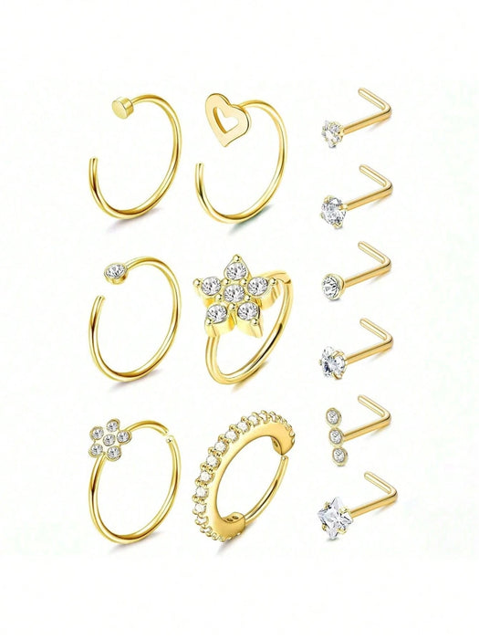 SHEIN 12 PIEZAS Anillos de nariz de acero inoxidable para mujeres y hombres - Quierox - Tienda Online