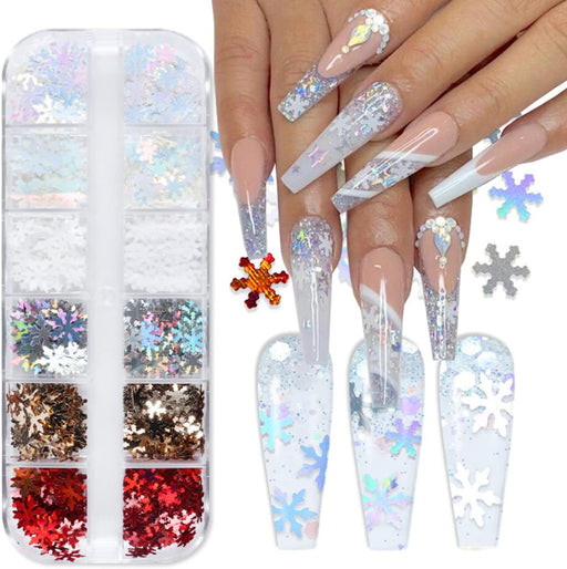 SHEIN 12 rejillas de copos de nieve para arte de uñas con purpurina para Navidad - Quierox - Tienda Online