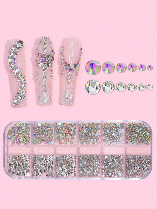 Shein 12 rejillas/caja multicolor de fondo plano con diamantes de imitación para decoración de uñas - Quierox - Tienda Online