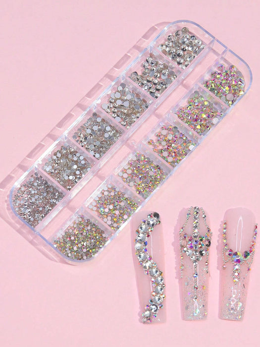 Shein 12 rejillas/caja multicolor de fondo plano con diamantes de imitación para decoración de uñas - Quierox - Tienda Online