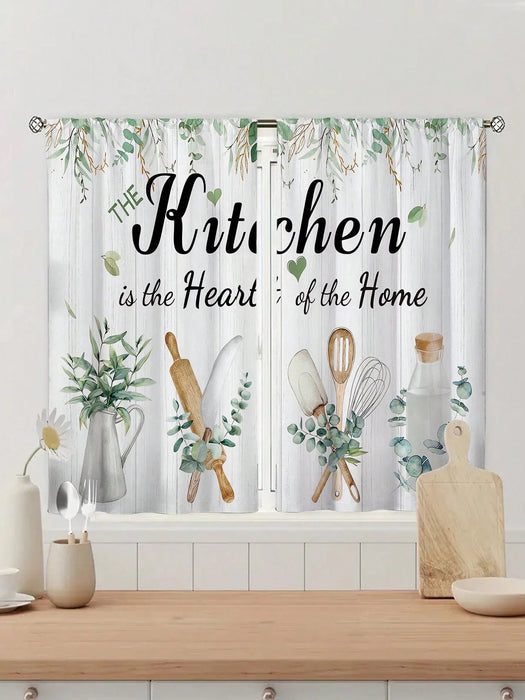 Shein 2 cortinas de cocina con estampado de plantas, sin agujeros 105x230cm - Quierox - Tienda Online