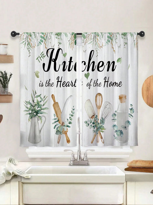 Shein 2 cortinas de cocina con estampado de plantas, sin agujeros 105x230cm - Quierox - Tienda Online