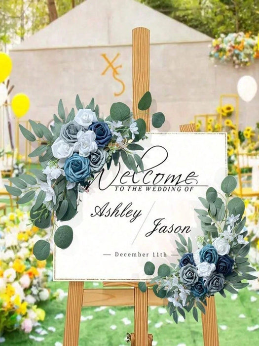 Shein 2 cortinas de flores artificiales para ceremonias - Cortina de rosas artificiales azules y blancas para bodas, cumpleaños, ceremonias - Quierox - Tienda Online