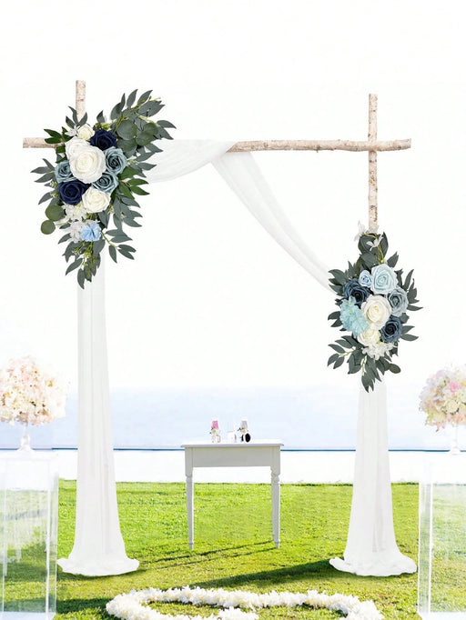 Shein 2 cortinas de flores artificiales para ceremonias - Cortina de rosas artificiales azules y blancas para bodas, cumpleaños, ceremonias - Quierox - Tienda Online