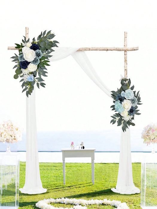 Shein 2 cortinas de flores artificiales para ceremonias - Cortina de rosas artificiales azules y blancas para bodas, cumpleaños, ceremonias - Quierox - Tienda Online
