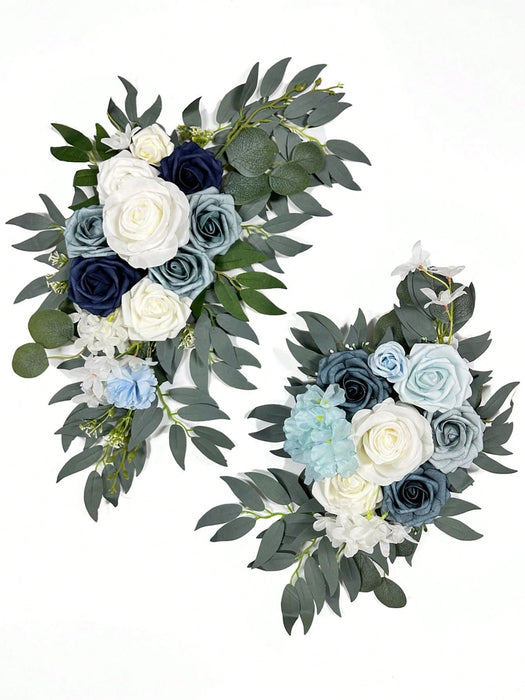 Shein 2 cortinas de flores artificiales para ceremonias - Cortina de rosas artificiales azules y blancas para bodas, cumpleaños, ceremonias - Quierox - Tienda Online