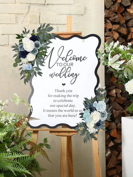 Shein 2 cortinas de flores artificiales para ceremonias - Cortina de rosas artificiales azules y blancas para bodas, cumpleaños, ceremonias - Quierox - Tienda Online