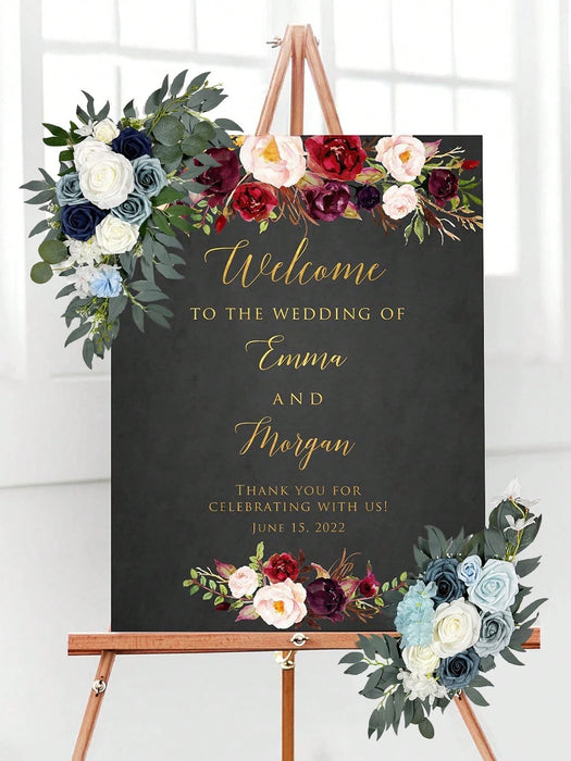 Shein 2 cortinas de flores artificiales para ceremonias - Cortina de rosas artificiales azules y blancas para bodas, cumpleaños, ceremonias - Quierox - Tienda Online