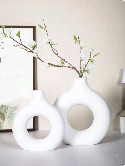 Shein 2 jarrones redondos de plástico blanco decorativo para arreglos florales - Quierox - Tienda Online