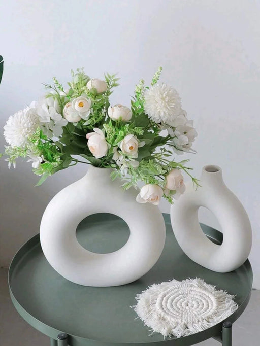 Shein 2 jarrones redondos de plástico blanco decorativo para arreglos florales - Quierox - Tienda Online