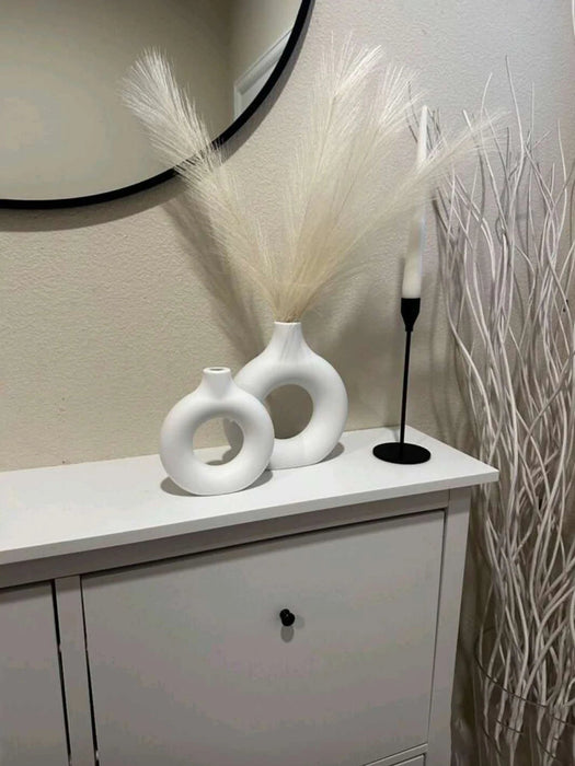 Shein 2 jarrones redondos de plástico blanco decorativo para arreglos florales - Quierox - Tienda Online