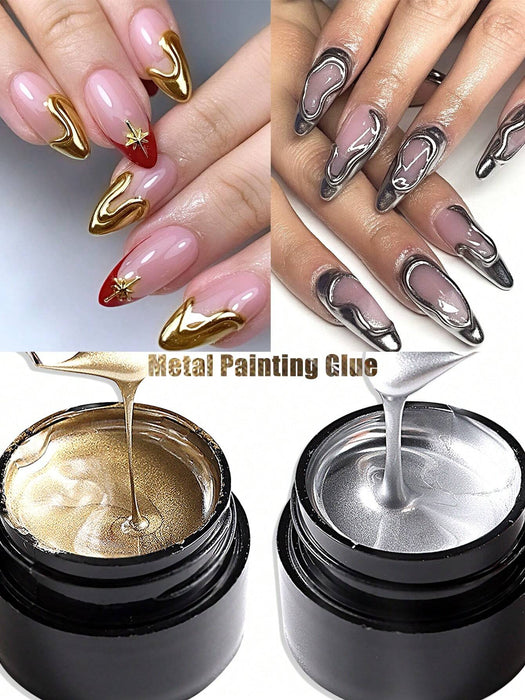 SHEIN 2 paquetes de gel metálico dorado y plateado de 5 ml para decoración de uñas - Quierox - Tienda Online