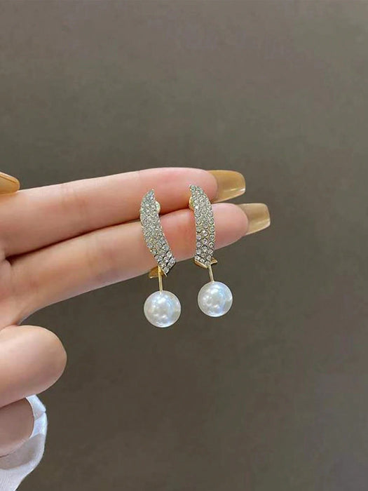 Shein 2 pares de pendientes elegantes con perlas falsas e incrustaciones de rhinestones - Quierox - Tienda Online