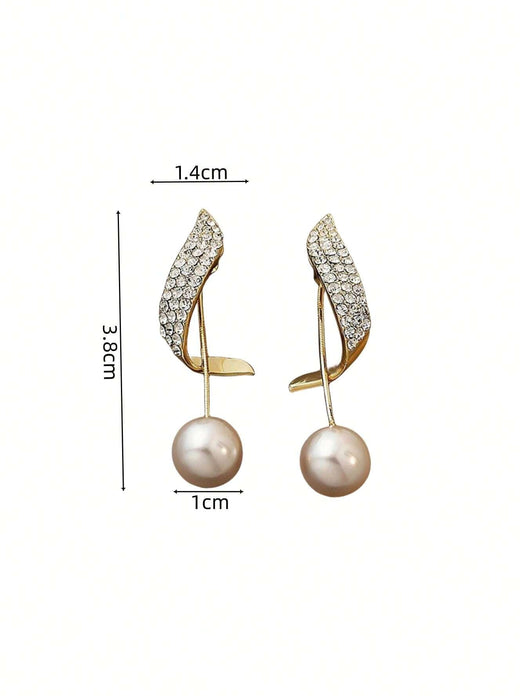 Shein 2 pares de pendientes elegantes con perlas falsas e incrustaciones de rhinestones - Quierox - Tienda Online