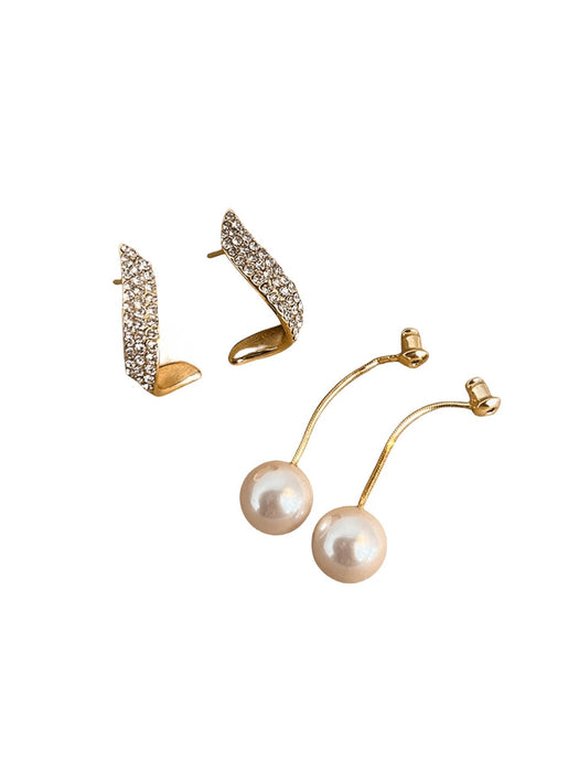 Shein 2 pares de pendientes elegantes con perlas falsas e incrustaciones de rhinestones - Quierox - Tienda Online