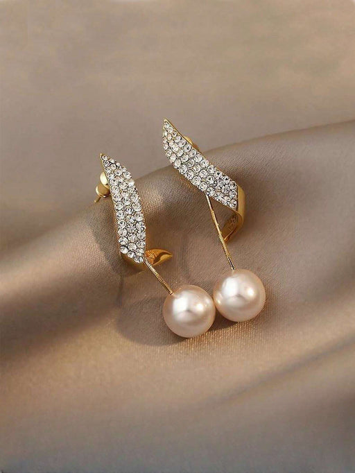 Shein 2 pares de pendientes elegantes con perlas falsas e incrustaciones de rhinestones - Quierox - Tienda Online