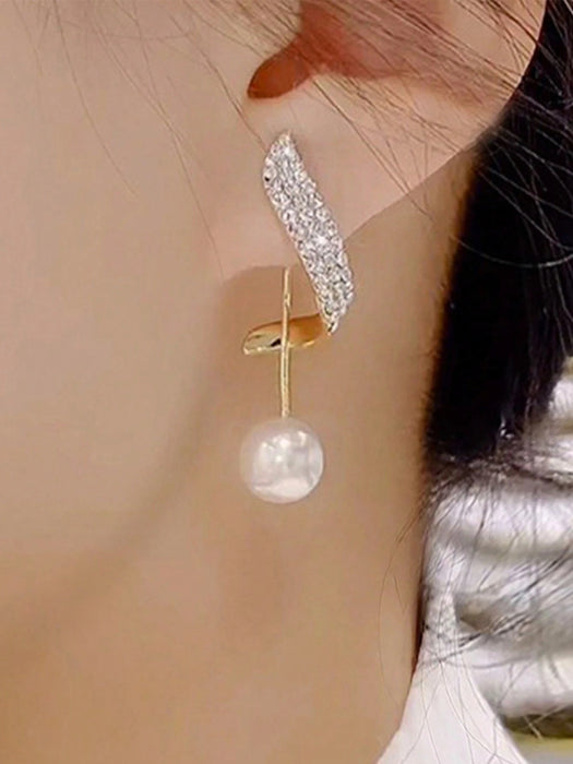 Shein 2 pares de pendientes elegantes con perlas falsas e incrustaciones de rhinestones - Quierox - Tienda Online
