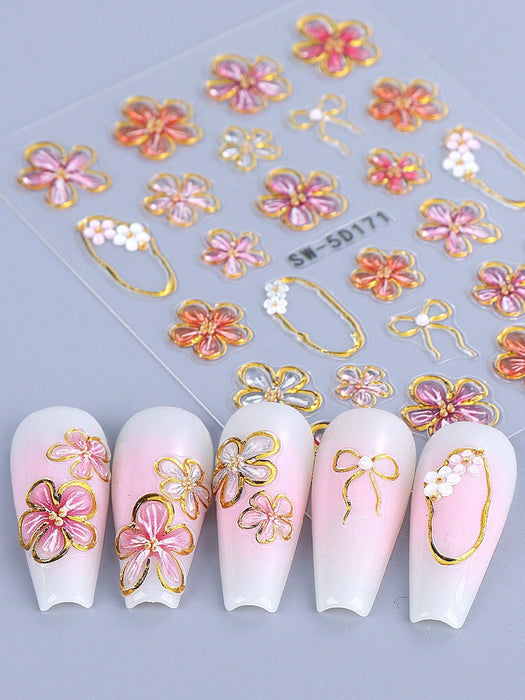 Shein 2 pegatinas de uñas 5D con borde bronceado de diseño de flor de hibisco - Quierox - Tienda Online