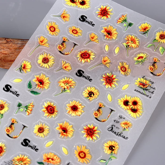 Shein 2 Piezas Calcomanías De Arte De Uñas Con Diseño De Girasol, Flores Amarillas - Quierox - Tienda Online