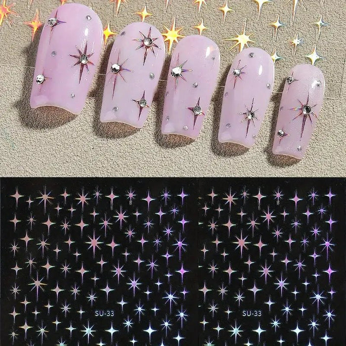 SHEIN 2 Piezas de Calcomanías Láser Starburst para Uñas - Quierox - Tienda Online