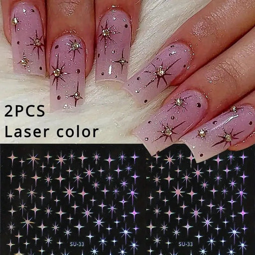 SHEIN 2 Piezas de Calcomanías Láser Starburst para Uñas - Quierox - Tienda Online