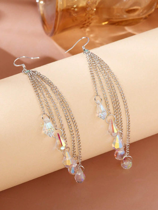 Shein 2 piezas Pendientes largos con diseño de cristal - Quierox - Tienda Online