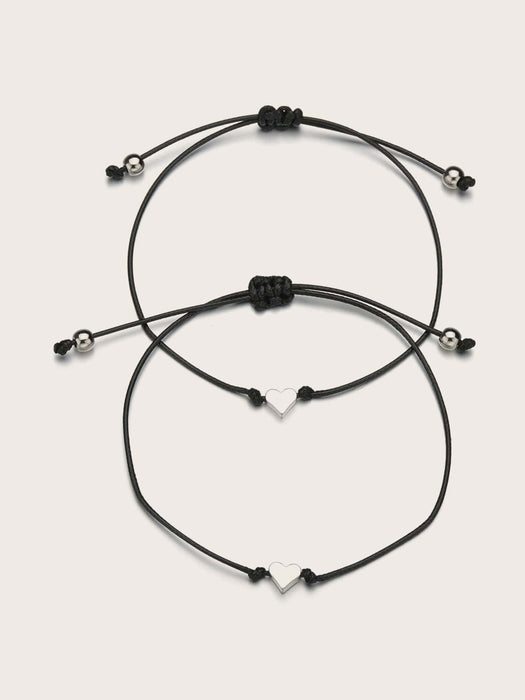 SHEIN 2 piezas Pulseras de amistad trenzadas con soga de cera y forma de corazón - Quierox - Tienda Online