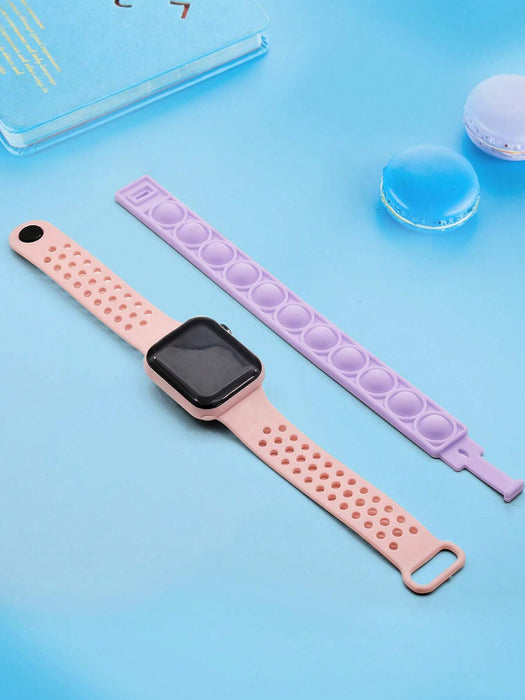 Shein 2 piezas/paquete reloj deportivo de Tpu con forma cuadrada y una pulsera con empujador de burbujas - Quierox - Tienda Online