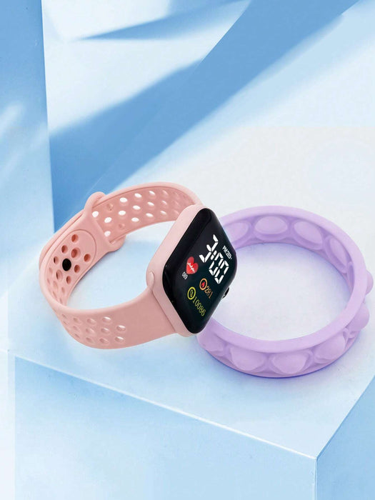 Shein 2 piezas/paquete reloj deportivo de Tpu con forma cuadrada y una pulsera con empujador de burbujas - Quierox - Tienda Online