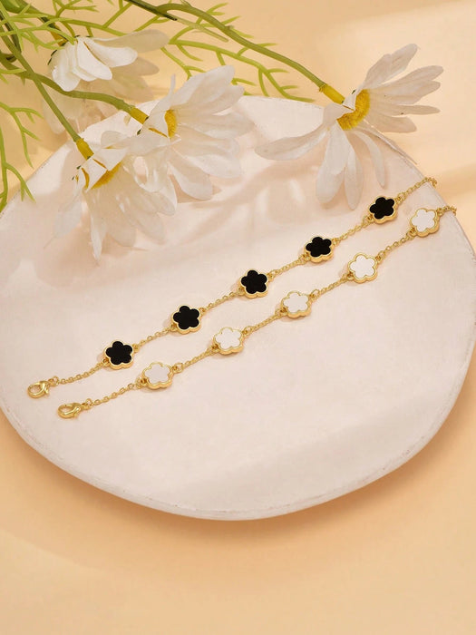 SHEIN 2 Piezas/set Pulsera De Cobre Simple Y Elegante Con Cinco Pétalos - Quierox - Tienda Online